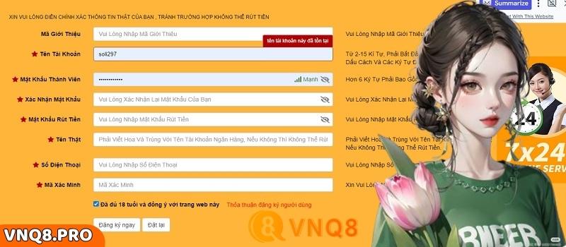 Hướng dẫn đăng ký tài khoản VNQ8 cho người chơi mới